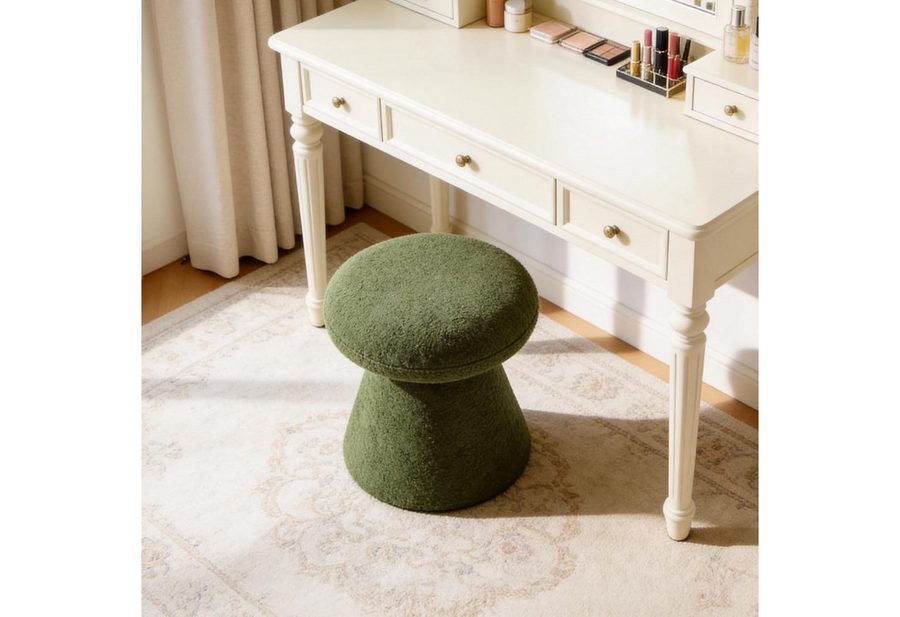 DEKKETO Hocker 360° Drehbarer Teddy-Pilz-Hocker als Schminktischhocker & Fußhocker (1 St), Bequemer Polsterhocker für Schlafzimmer, Ankleidezimmer & Wohnzimmer von DEKKETO