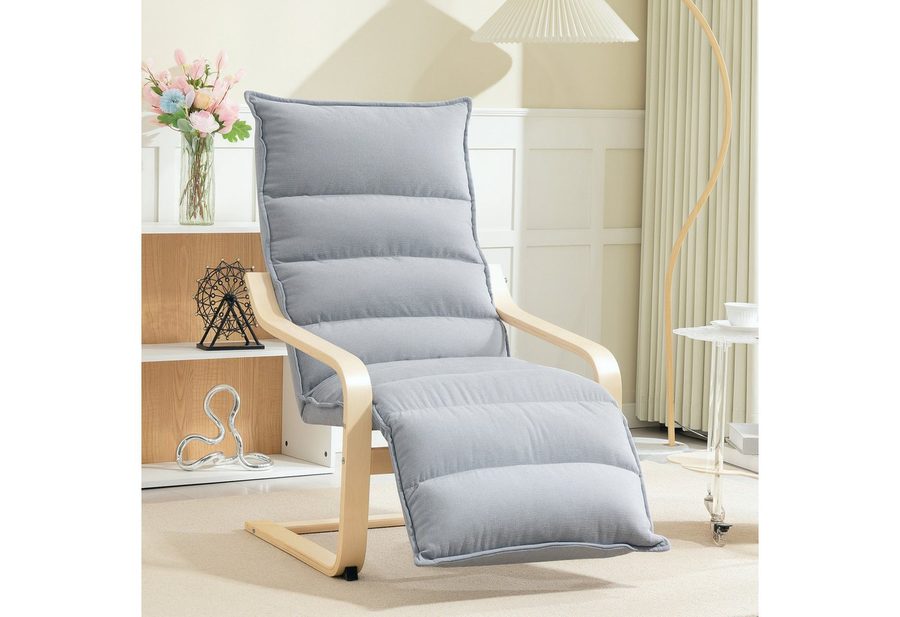 HOMCOM Relaxsessel Loungesessel mit Stoff in Samtoptik, mit Armlehne, Schwingstuhl (gepolsterter Relaxsessel mit verstellbarer Fußstütze, 1-St., moderner Sessel für Wohnzimmer), 93-114 x 67 x 105 cm, Hellgrau von HOMCOM
