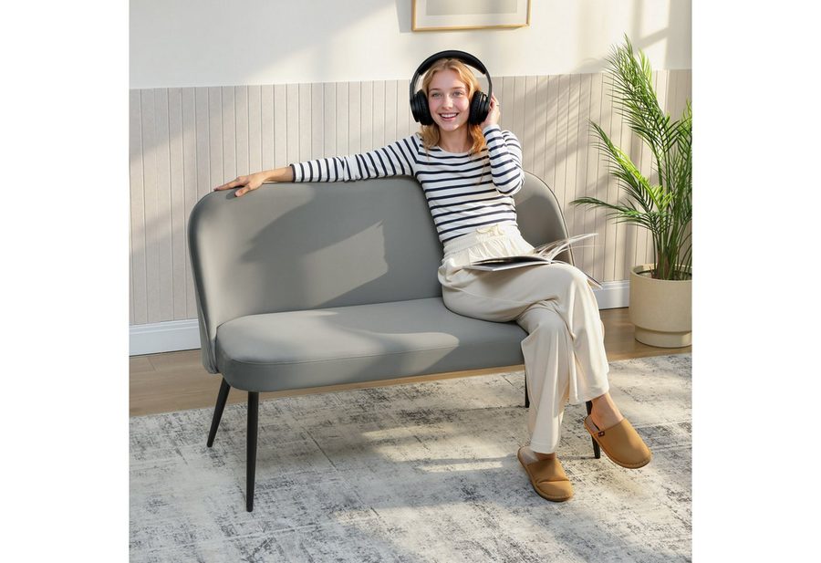 HOMCOM 2-Sitzer Sofa mit geschwungener Rückenlehne, modernes Loungesofa., Couch 1 Teile, samtartiger Stoffbezug, Grau von HOMCOM