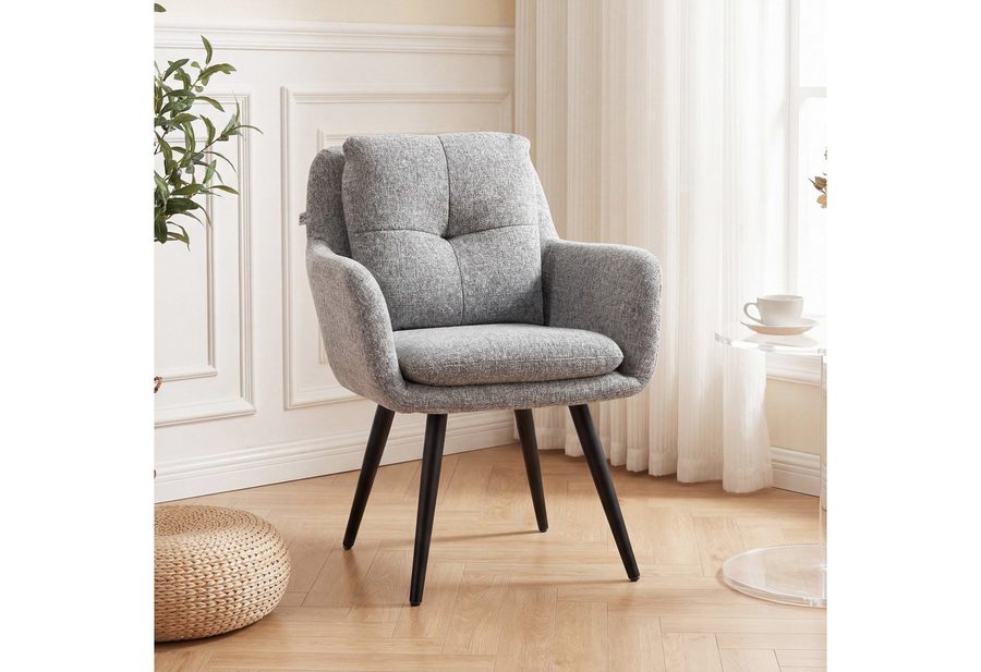 HOMCOM Relaxsessel Sessel Loungesessel mit Leinenoptik, mit Metallbeinen (Einzelsessel, 1-St., Armlehnensessel), für Wohnzimmer, Schlafzimmer, Hellgrau von HOMCOM