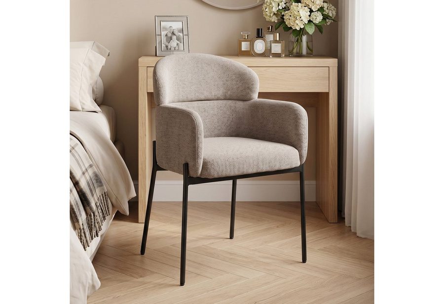 HOMCOM Relaxsessel Sessel Wohnzimmer Loungesessel mit Chenille-Optik (Set, 1-St., Lesesessel), Polsterstuhl für Schlafzimmer, Hellbraun von HOMCOM