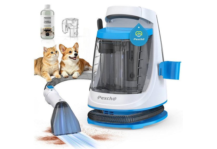 PEXCHO Teppichreinigungsgerät Polsterreiniger Teppichreiniger Maschine,18kPa Saugkraft, 550 W, 1,2L+1,2L Wassertank, für Sofa/Treppe/Autositze/Haustier Flecken von PEXCHO