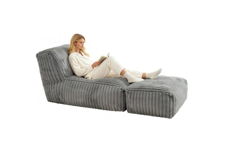ANYSUN Sitzsack Cord Sitzsack mit Hocker,Großer Sitzsack,Lounge-Sessel für Erwachsene (Boden-Loungesessel, abnehmbarer & waschbarer Bezug,ergonomisch), Sitzsack,klappbare Ottomane-für Wohnzimmer, Schlafzimmer oder Balkon von ANYSUN