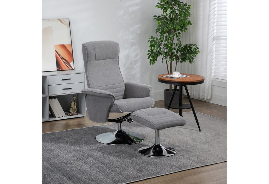HOMCOM Relaxsessel mit Fußhocker 360°drehbarer Fernsehsessel bis 150 kg Grau von HOMCOM