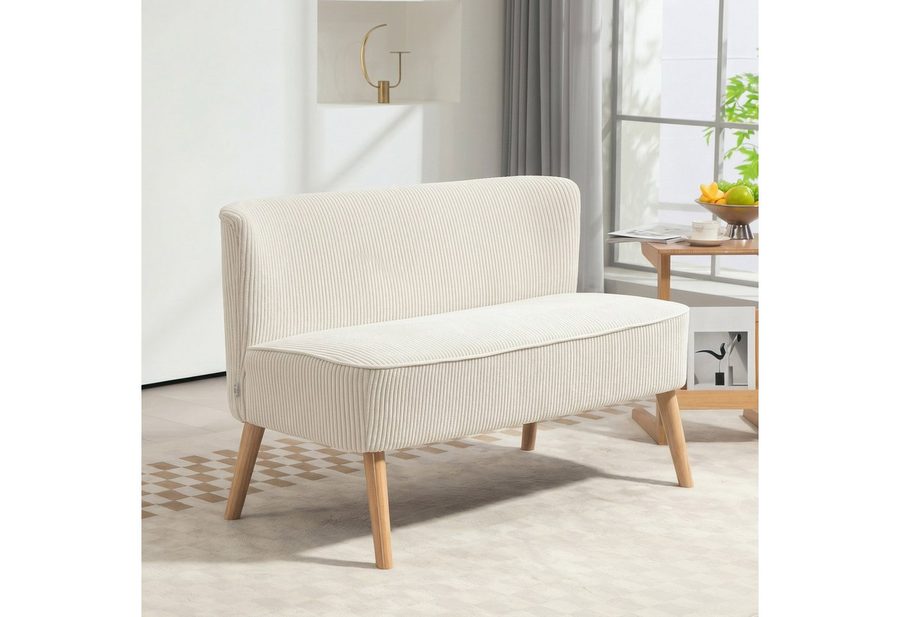 HOMCOM 2-Sitzer Sofa Loveseat mit Leinen-Optik für Schlafzimmer 117x56,5x77cm, Doppelsofa 1 Teile, für Wohnzimmer, Schlafzimmer, 117 x 56,5 x 77 cm, Cremeweiß von HOMCOM