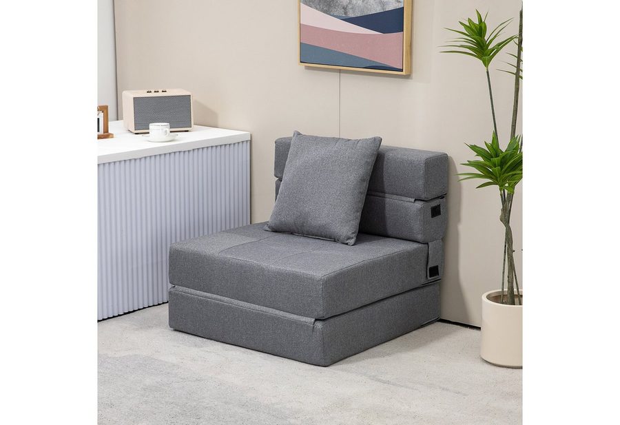HOMCOM Schlafsofa 2-in-1 Klappsessel mit Bettfunktion, Relaxsessel mit Kissen, Schlafsessel klappbar 1 Teile, für Wohnzimmer, Schlafzimmer, bis 120 kg Belastbar, Dunkelgrau von HOMCOM