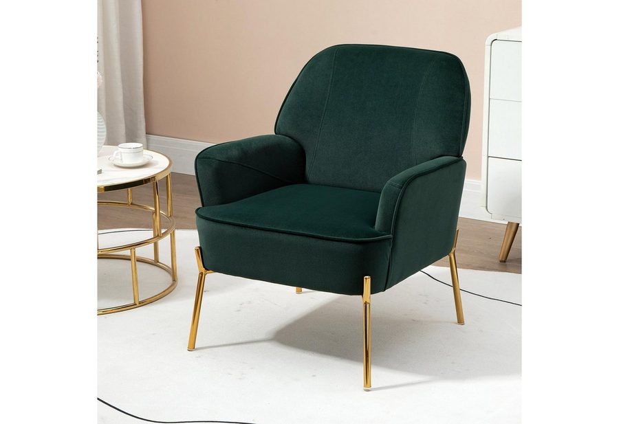 Fiximaster Sessel Gepolsterter Mid-Century Sessel aus Samt mit Armlehnen (1-St), und goldenen Beinen,Akzentstuhl, Loungesessel für Wohnzimmer von Fiximaster