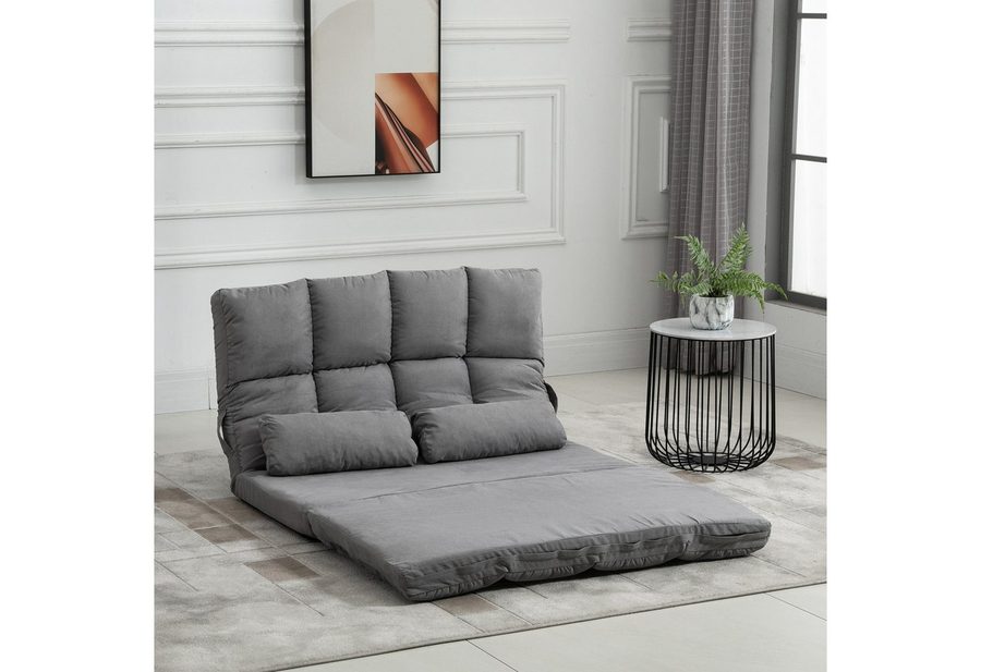 HOMCOM Bodenstuhl 2-in-1 Bodensessel Bett mit Rückenlehne Verstellbar Grau von HOMCOM