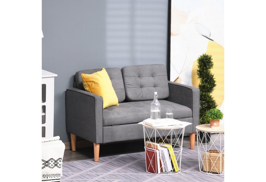 HOMCOM 2-Sitzer Couch mit Stauraum, Polstersofa mit Samtoptik, Zweisitzer Sessel 1 Teile, Baumwoll Grau 117 x 62 x 78 cm von HOMCOM
