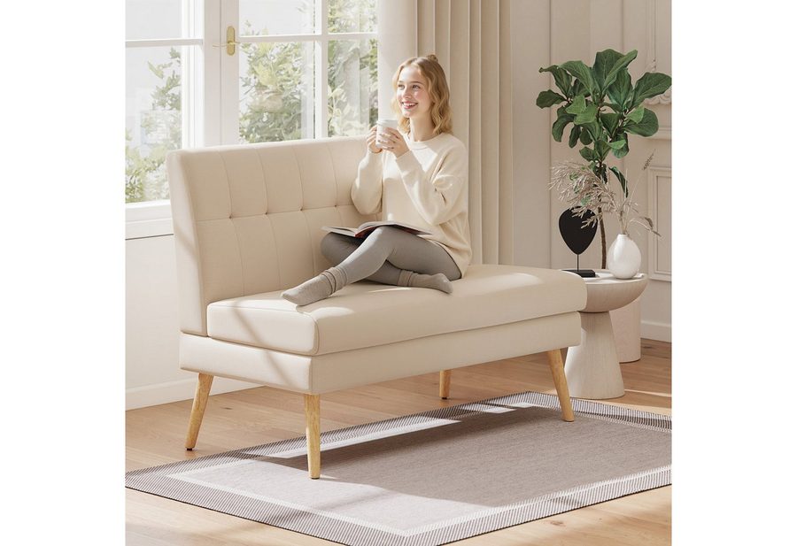 HOMCOM 2-Sitzer Sofa mit Leinenoptik, Getuftete Rückenlehne, Doppelsofa, Couch 1 Teile, für Wohnzimmer, Schlafzimmer, Beige von HOMCOM