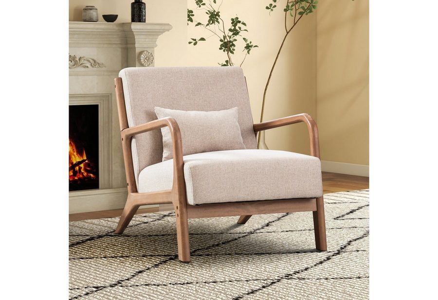 CANMOV Relaxsessel Accent Sessel mit Kissen, Loungesessel mit Armlehnen, Einzelsessel (1-St), Natürliches Holz, Liegestuhl mit Armlehne und Kissen, für Wohnzimmer von CANMOV