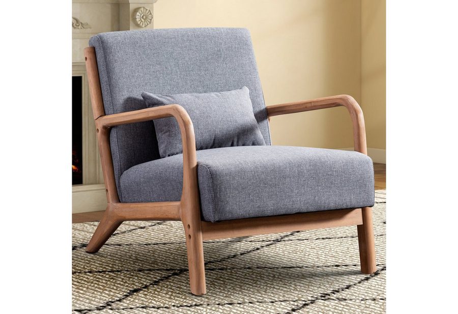 CANMOV Relaxsessel Accent Sessel mit Kissen, Loungesessel mit Armlehnen, Einzelsessel (1-St), Natürliches Holz, Liegestuhl mit Armlehne und Kissen, für Wohnzimmer von CANMOV