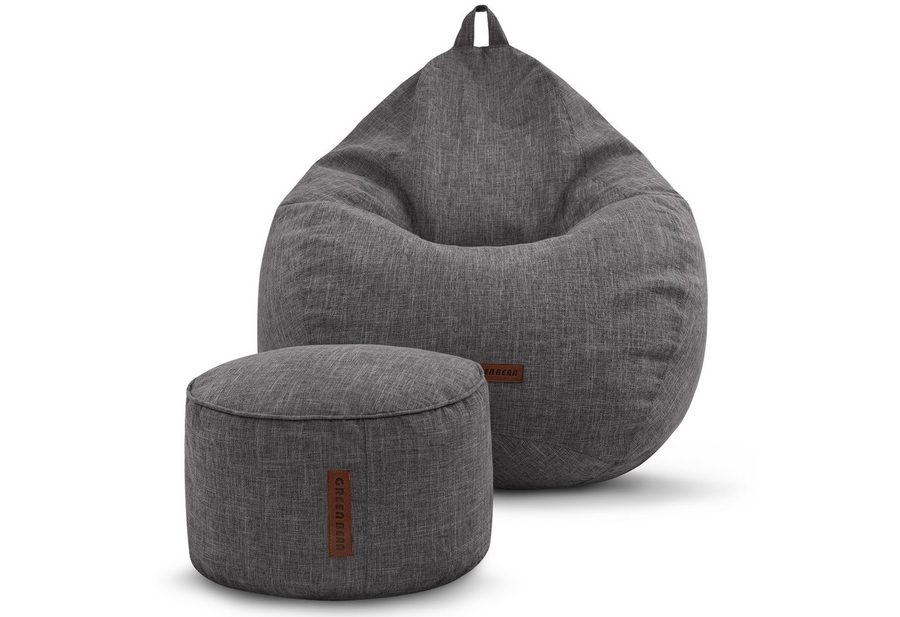 Green Bean Sitzsack Indoor Sitzsack XXL Home Linen +Hocker (2er Set Indoor Sitzsack 80x90x50cm + Sitzpouf 45x25cm mit EPS-Perlen Füllung -, Fußhocker Fußkissen Sitz-pouf Bodenkissen Liegekissen), Sitzkissen Lounge Chair Sitzhocker Relax-Sessel Bean Bag von Green Bean