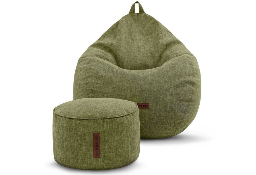 Green Bean Sitzsack Indoor Sitzsack XXL Home Linen +Hocker (2er Set Indoor Sitzsack 80x90x50cm + Sitzpouf 45x25cm mit EPS-Perlen Füllung -, Fußhocker Fußkissen Sitz-pouf Bodenkissen Liegekissen), Sitzkissen Lounge Chair Sitzhocker Relax-Sessel Bean Bag von Green Bean