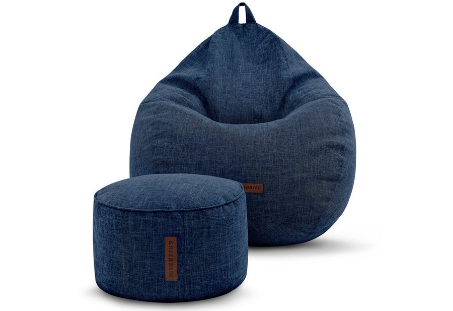 Green Bean Sitzsack Indoor Sitzsack XXL Home Linen +Hocker (2er Set Indoor Sitzsack 80x90x50cm + Sitzpouf 45x25cm mit EPS-Perlen Füllung -, Fußhocker Fußkissen Sitz-pouf Bodenkissen Liegekissen), Sitzkissen Lounge Chair Sitzhocker Relax-Sessel Bean Bag von Green Bean