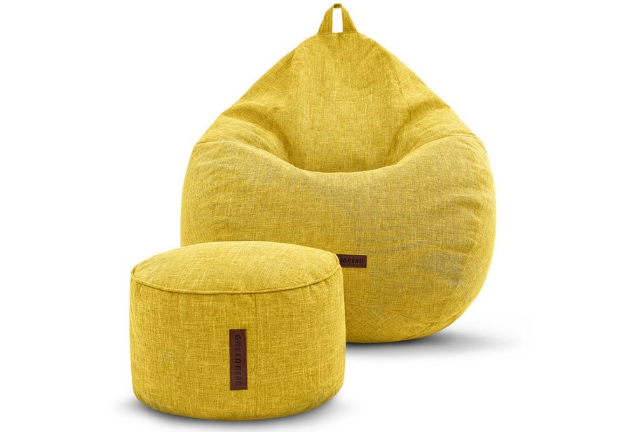 Green Bean Sitzsack Indoor Sitzsack XXL Home Linen +Hocker (2er Set Indoor Sitzsack 80x90x50cm + Sitzpouf 45x25cm mit EPS-Perlen Füllung -, Fußhocker Fußkissen Sitz-pouf Bodenkissen Liegekissen), Sitzkissen Lounge Chair Sitzhocker Relax-Sessel Bean Bag von Green Bean