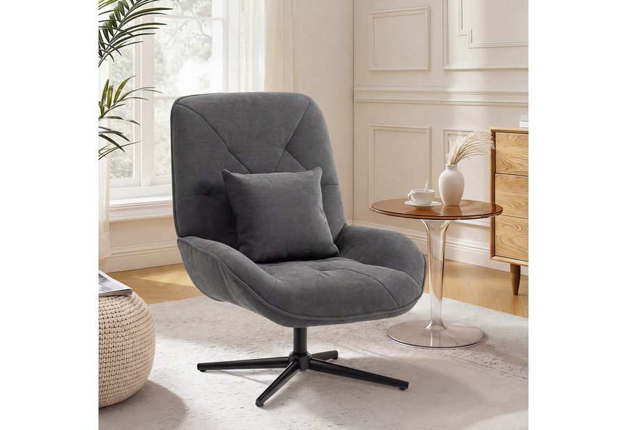 HOMCOM Relaxsessel Sessel drehbar mit Lendenkissen, Polstersessel mit Chenille-Optik (Loungesessel, 1-St., Polsterstuhl), für Wohnzimmer, Schlafzimmer, Dunkelgrau von HOMCOM
