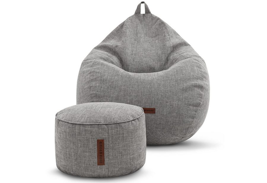 Green Bean Sitzsack Indoor Sitzsack L Home Linen + Hocker (2er Set Indoor Sitzsack 80x90x50cm + Sitzpouf 45x25cm mit EPS-Perlen Füllung -, Fußhocker Fußkissen Sitz-pouf Bodenkissen Liegekissen), Sitzkissen Lounge Chair Sitzhocker Relax-Sessel Bean Bag von Green Bean