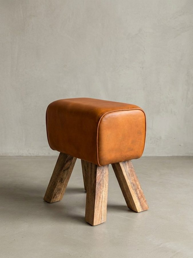 KADIMA DESIGN Sitzhocker Design Turnbock Sitzhocker Braun 40 x 30 x 47 cm (Beistellhocker Echtleder Fußhocker), Turnhocker Hocker Lederhocker Springbock von KADIMA DESIGN