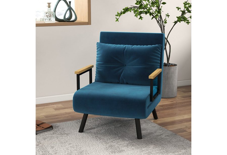 HOMCOM Schlafsessel, Einzelsofa mit Bettfunktion, Relaxsessel mit Rückenkissen von HOMCOM