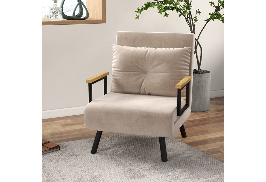 HOMCOM Schlafsofa Schlafsessel mit Schlaffunktion, Lendenkissen und Samtoptik, Verstellbare Sessel 1 Teile, 73 x 63 x 81 cm, Beige von HOMCOM
