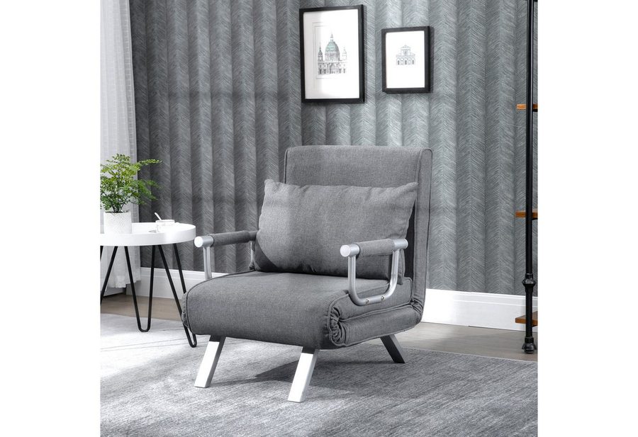 HOMCOM Schlafsofa 3 in 1 Schlafsessel, Klappsessel mit Bettfunktion, Kissen, Grau, Schlafcouch 1 Teile, für Wohnzimmer, Hellgrau von HOMCOM