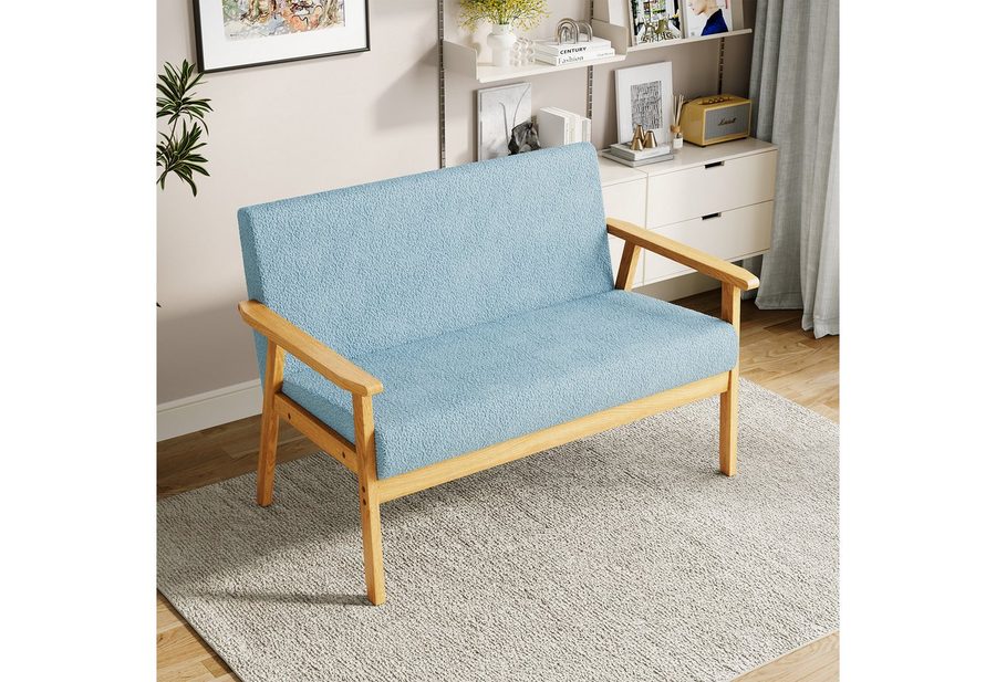 Dripex 2-Sitzer Stoffsofa Couch mit Holz Armlehnen Loungesofa, Teddysamt von Dripex