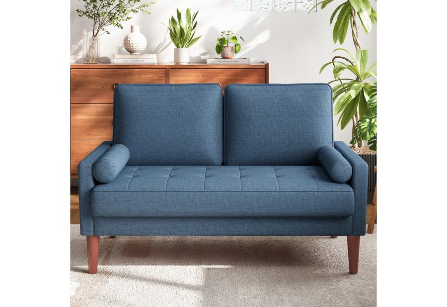 OUNUO Sofa 121cm Kleines Loveseat Sofa Couch aus Samt und Leinen mit 2 Zierkissen von OUNUO