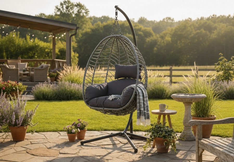 Home Collective Hängesessel Hängestuhl mit Gestell höhenverstellbar ideal für Garten und Balkon, inkl. extra dicke Sitzpolster Schaukelsessel Indoor & Outdoor von Home Collective
