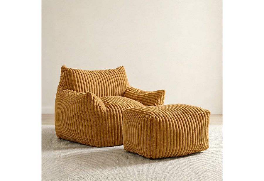 VUZINIC Sessel Corduroy-Beanbag-Stuhl mit Ottoman, Sofa aus hochdichtem Schaumstoff (2-St), Beanbag mit breiten Armlehnen – ideal für Wohnzimmer und Schlafzimmer von VUZINIC