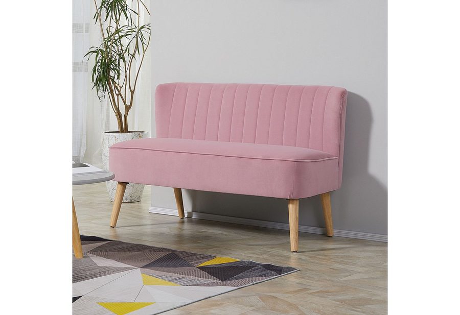 HOMCOM 2-Sitzer Sitzmöbel, Loungesofa, aus Holz, Samtartiges Polyster, Schaumstoff, Doppelsofa 1 Teile, für Wohnzimmer, Schlafzimmer, 117 x 56,5 x 77 cm, Rosa von HOMCOM