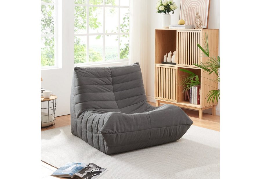 en.casa Sitzsack, »Kodsø« mit Rückenlehne 75 x 90 x 100 cm Cord Grau von en.casa