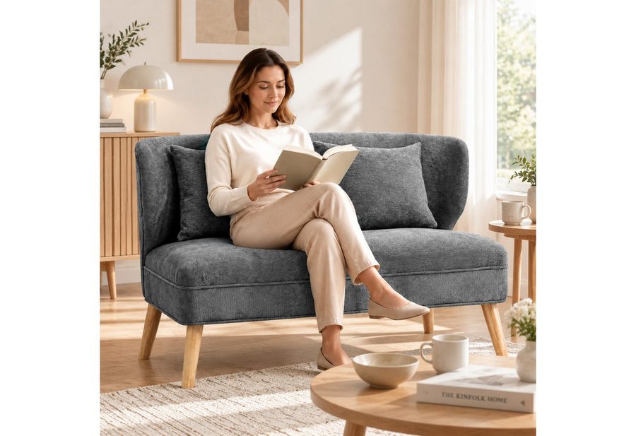 HOMCOM 2-Sitzer Polstersofa mit Chenille-Optik, Dick Gepolstert, Holzbeine, 117 cm Dick Gepolstert Doppelsofa 1 Teile, für Wohnzimmer, Schlafzimmer, Grau von HOMCOM