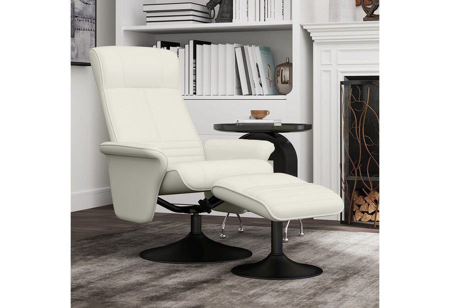 HOMCOM Relaxsessel Hocker, 360°drehbarer, mit Liegefunktion, Gepolstert (Fernsehsessel, 2-St., TV-Sessel), für Wohnzimmer, Schlafzimmer, Mikrofasertuch, Cremeweiß von HOMCOM