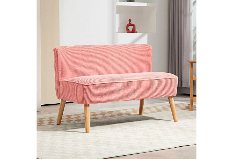 HOMCOM 2-Sitzer Sofa Loveseat mit Leinen-Optik für Schlafzimmer 117x56,5x77cm, Doppelsofa 1 Teile, für Wohnzimmer, Schlafzimmer, 117 x 56,5 x 77 cm, Rosa von HOMCOM