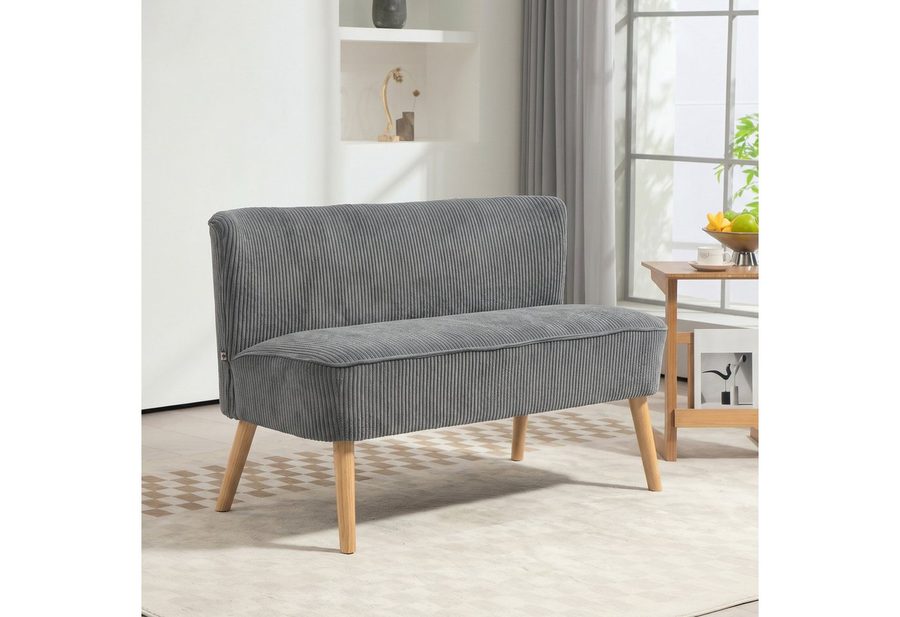 HOMCOM 2-Sitzer Sofa Loveseat mit Leinen-Optik für Schlafzimmer 117x56,5x77cm, Doppelsofa 1 Teile, für Wohnzimmer, Schlafzimmer, 117 x 56,5 x 77 cm, Grau von HOMCOM
