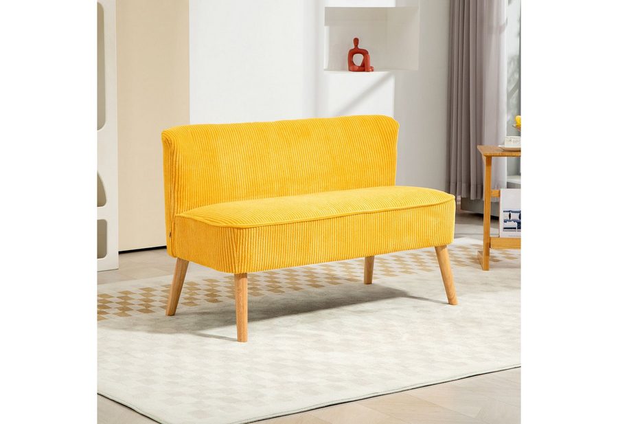 HOMCOM HOMCOM 2-Sitzer Sofa Polstersofa Zweisitzer Sofa Cordartiges Polyester Gelb von HOMCOM
