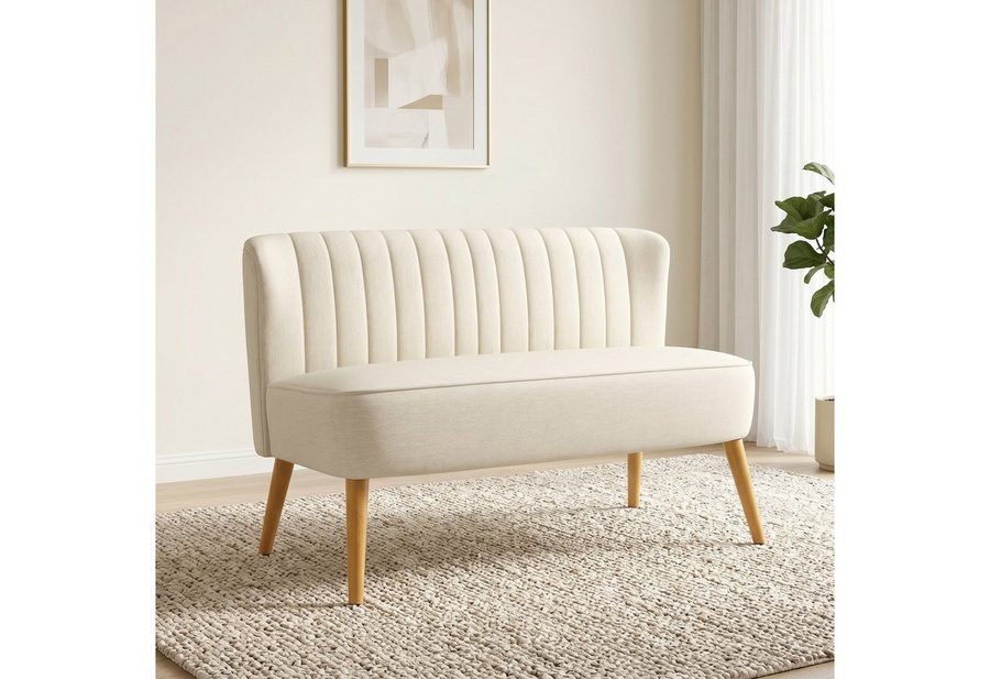 HOMCOM 2-Sitzer Zweisitzer, Loveseat mit Leinenoptik, Doppelsofa mit Holzbeine, Doppelsofa 1 Teile, für Wohnzimmer, Schlafzimmer, 117 x 56,5 x 77 cm, Cremeweiß von HOMCOM