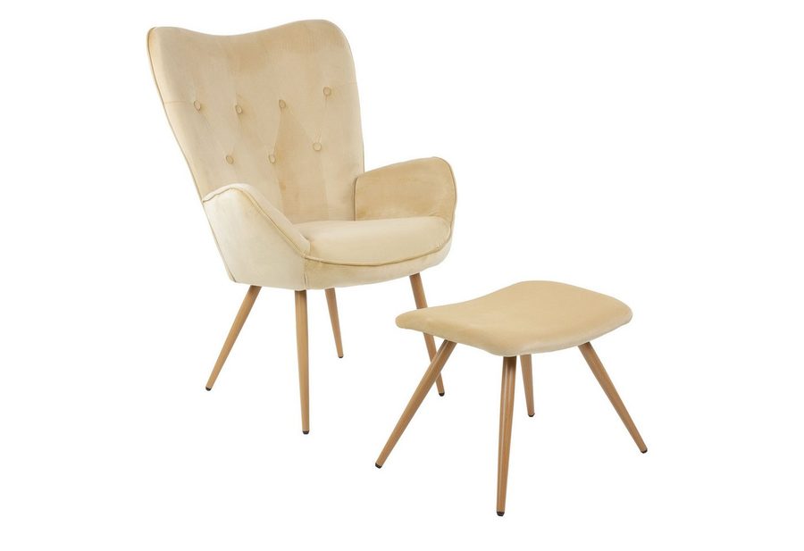 Albatros International Sessel Ohrensessel York beige Moderner Look Relaxsessel Lesesessel (Beige), Vintage u Stilvoll, Samt-Bezug - Eleganter und SGS geprüft von Albatros International