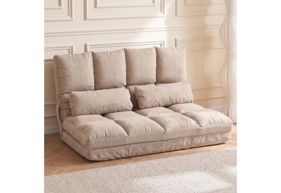 HOMCOM Relaxsessel Bodenstuhl Bodensessel mit Liegefunktion VerstellbarerRückenlehne (Klappbett, 1-St., 2-in-1 Bodensessel), für Schlafzimmer, Wohnzimmer, Beige von HOMCOM