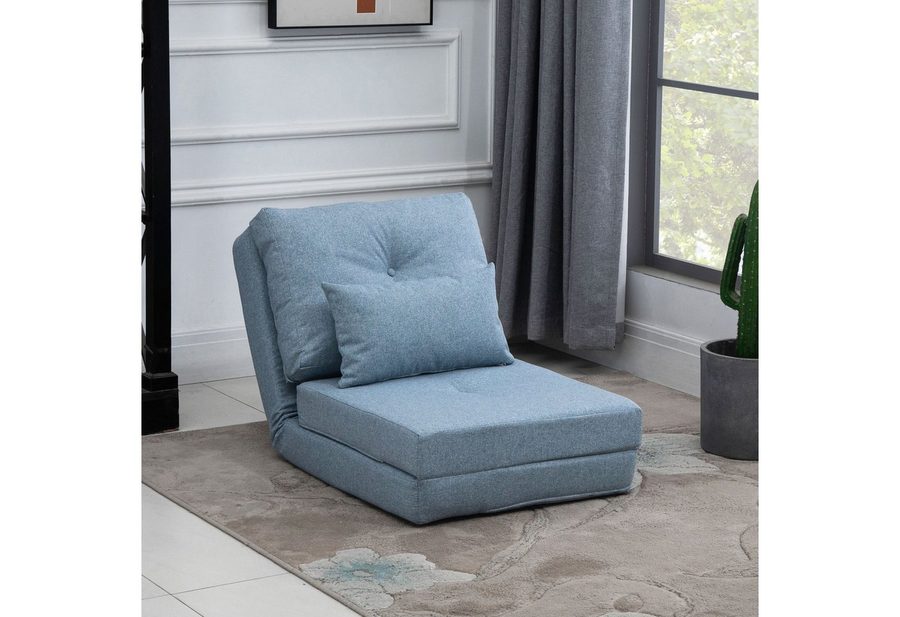 HOMCOM Schlafsofa 2 in 1 Schlafsessel klappbar mit Bettfunktion 60 x 80 x 56 cm, Bodensofa 1 Teile, für Wohnzimmer, Schlafzimmer, Leinen, Himmelblau von HOMCOM