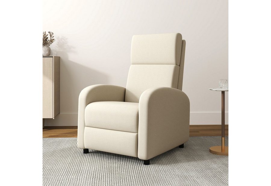 HOMCOM Relaxsessel Fernsehsessel, gepolstert, Sessel mit verstellbarer Rückenlehne (gepolstert TV-Sessel, 1-St., Liegesessel mit Leinenoptik, Fußstütze), bis 120 kg Belastbar, für Wohnzimmer, Cremeweiß von HOMCOM