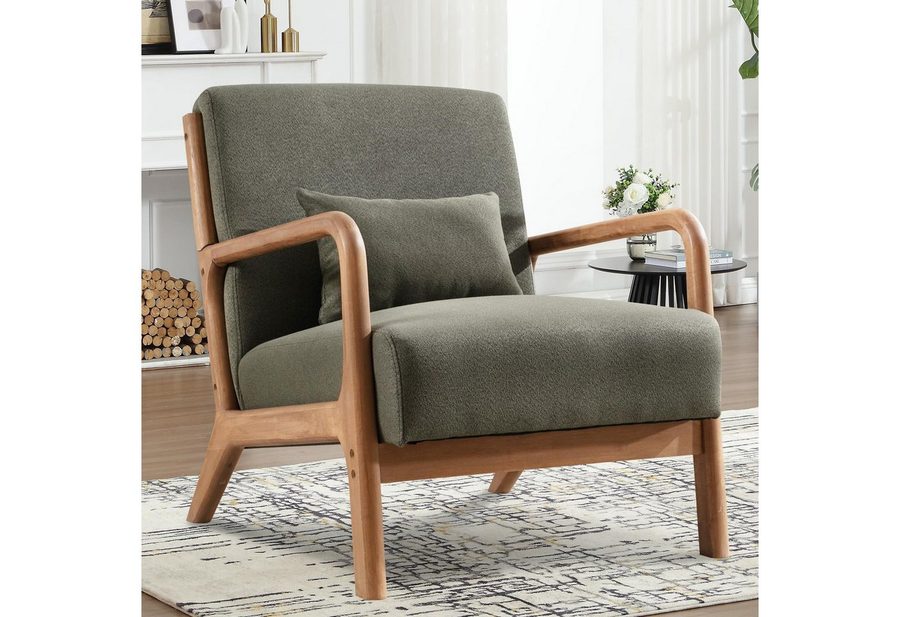 CANMOV Relaxsessel Accent Sessel mit Kissen, Loungesessel mit Armlehnen, Einzelsessel (1-St), Natürliches Holz, Liegestuhl mit Armlehne und Kissen, für Wohnzimmer von CANMOV