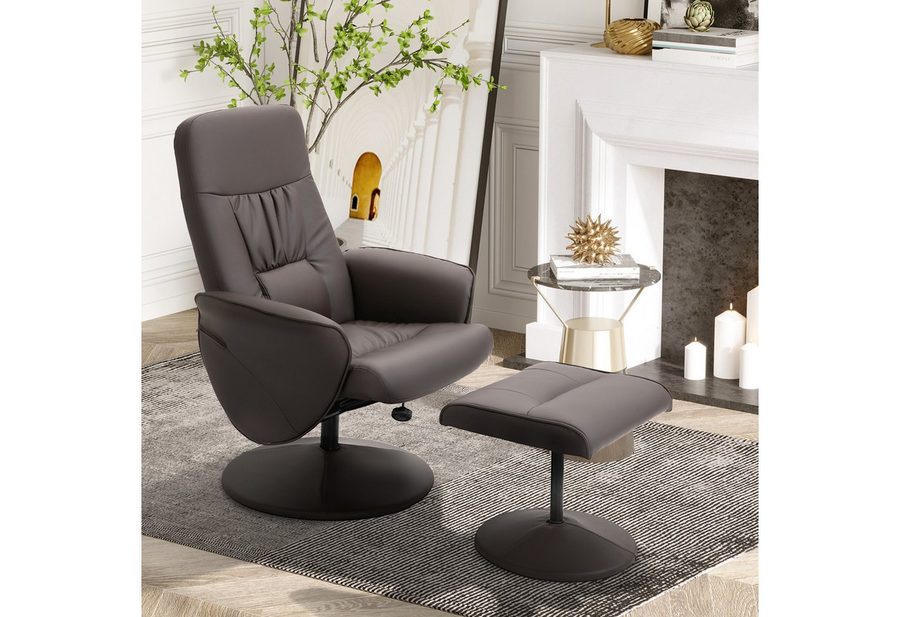HOMCOM Relaxsessel Fernsehsessel mit Liegefunktion, TV Sessel, Kunstleder (höhenverstellbar, 2-St., neigbare Rückenlehne), Braun von HOMCOM