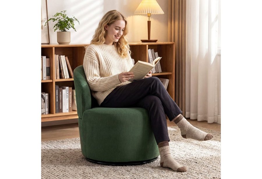 HOMCOM Sessel Loungesessel Breitsitz geschwungene Rückenlehne Dickpolsterung (Moderner Polstersessel, 1-St., Relaxsessel), 360° drehbar, Cordstoff, ergonomisch von HOMCOM