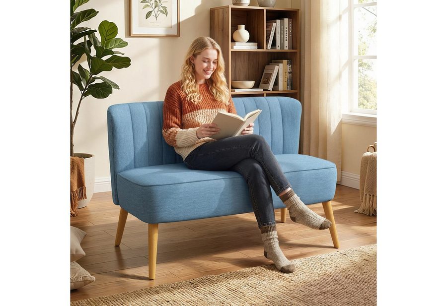 HOMCOM 2-Sitzer Sofa Loveseat mit Leinen-Optik für Schlafzimmer 117x56,5x77cm, Doppelsofa 1 Teile, für Wohnzimmer, Schlafzimmer, 117 x 56,5 x 77 cm, Blau von HOMCOM