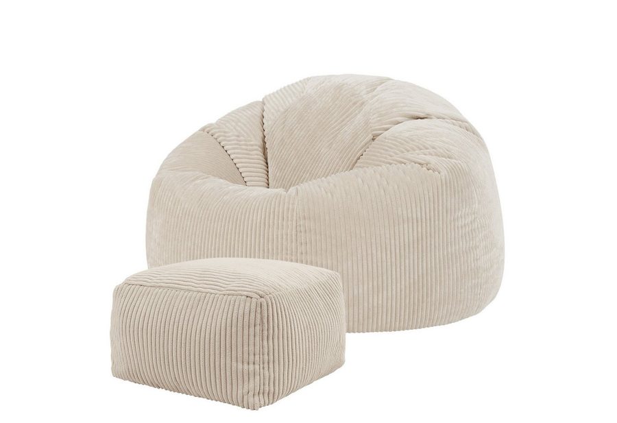 icon Sitzsack Erwachsene aus Cord „Kingston“ mit Hocker (Spar-Set, 1 x Sitzsack, 1 x Fußhocker), 85x50cm, Made in Germany, für Erwachsene & Kinder von ICON