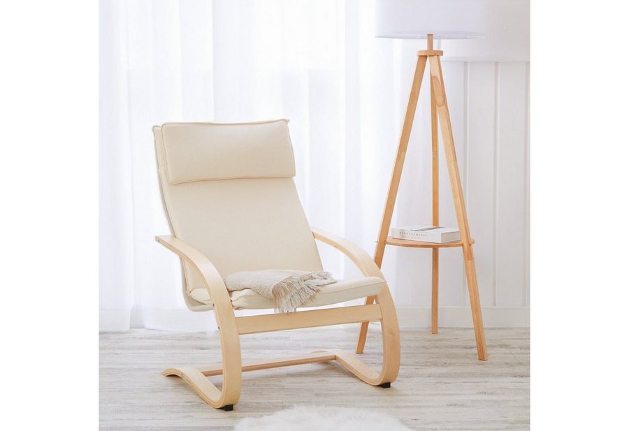 Homestyle4u Relaxsessel Schwingsessel Schaukelsessel Wohnzimmer Beige Schaukelstuhl Kopfstütze (1 Stuhl, 1-St., Stuhl mit Bezug), Bezug abnehmbar, Essstuhl von Homestyle4u