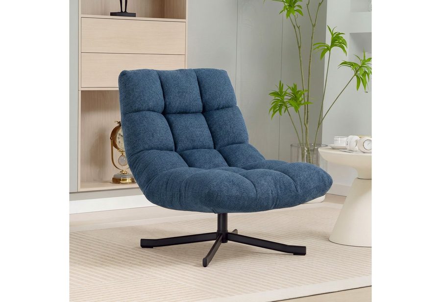 HOMCOM Relaxsessel mit Breiter Sitzfläche, wasserabweisend Chenille-Optik, Stahlbeine (gepolstert Sessel, 1-St., Drehbar Loungesessel), für Wohnzimmer, Schlafzimmer, Dunkelblau von HOMCOM