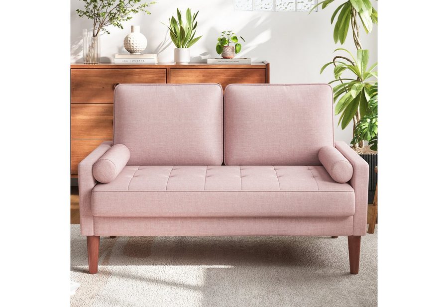 OUNUO Sofa 121cm Kleines Loveseat Sofa Couch aus Samt und Leinen mit 2 Zierkissen von OUNUO